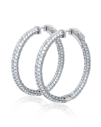 14K White Gold Diamond Hoop Earring