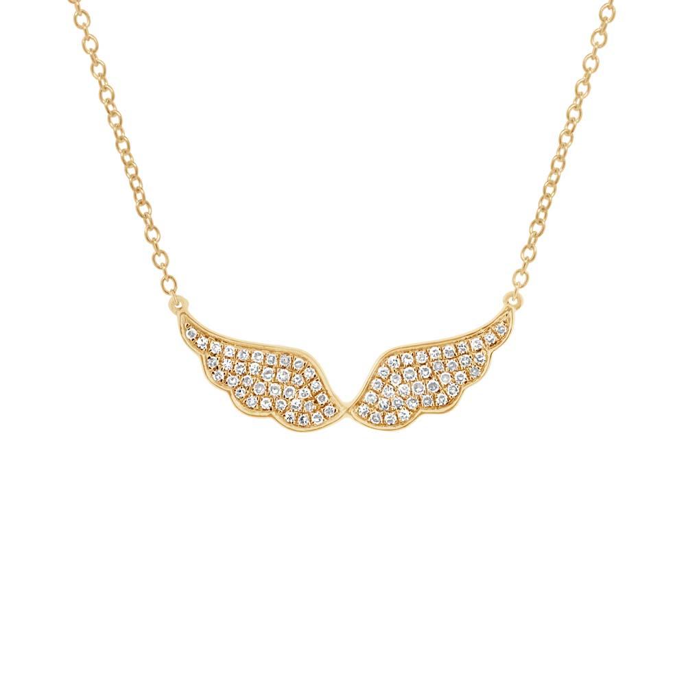 14k Yellow Gold Diamond Angel Wings Necklace - 0.22ct