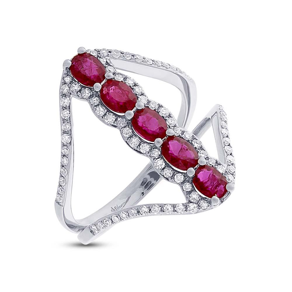 Diamond & 1.08ct Ruby 14k White Gold Ring - 0.36ct