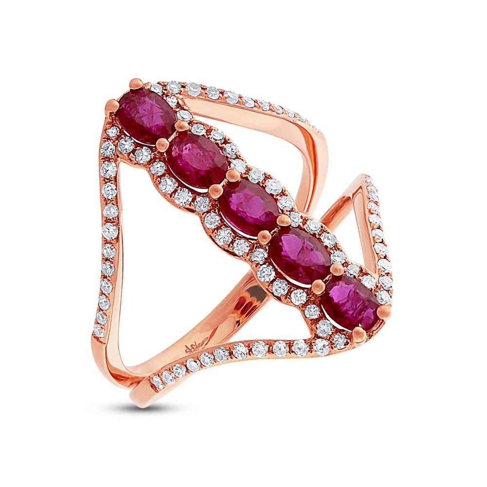 Diamond & 1.08ct Ruby 14k Rose Gold Ring - 0.36ct