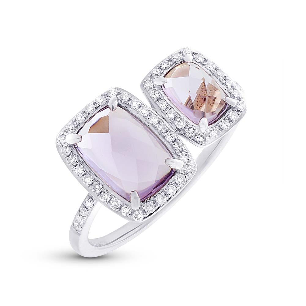 Diamond & 1.99ct Amethyst 14k White Gold Ring - 0.22ct