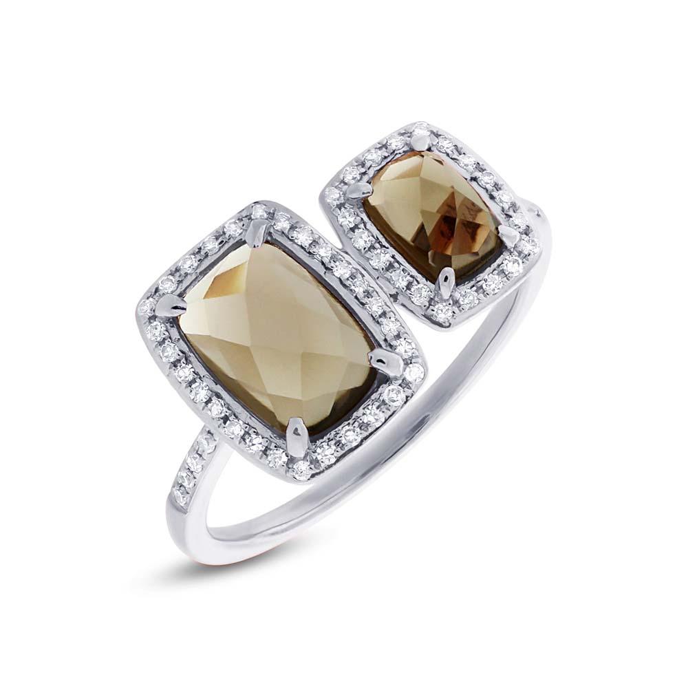 Diamond & 2.09ct Smokey Topaz 14k White Gold Ring - 0.22ct