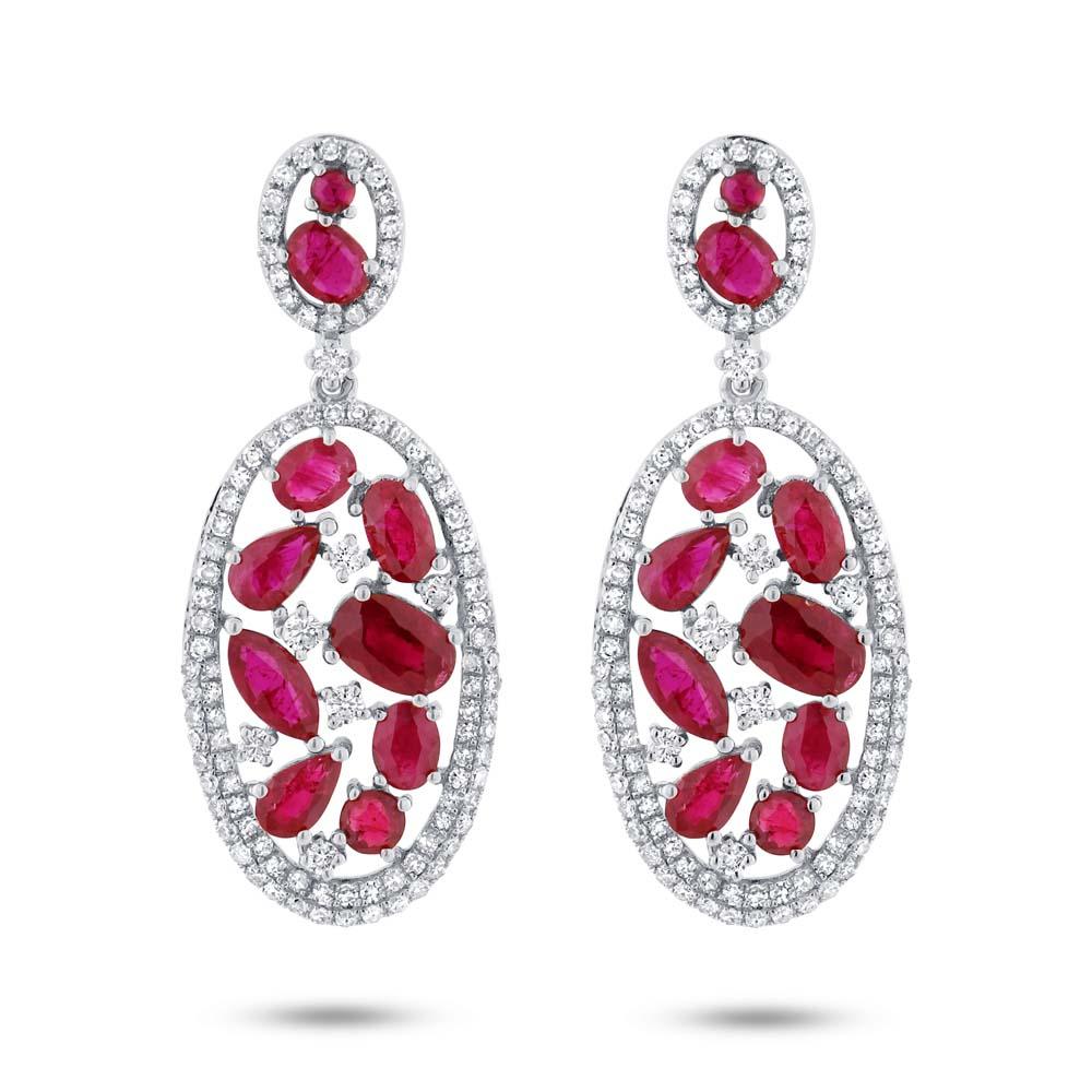 Diamond & 4.62ct Ruby 14k White Gold Earring - 1.12ct