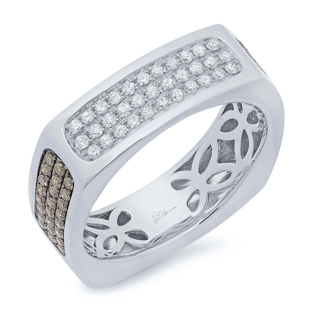 14k White Gold White & Champagne Diamond Men's Ring - 0.94ct