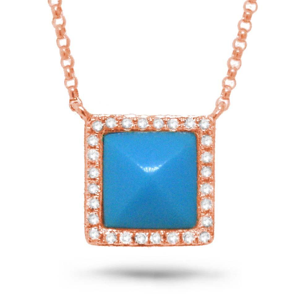 Diamond & 0.73ct Composite Turquoise 14k Rose Gold Necklace