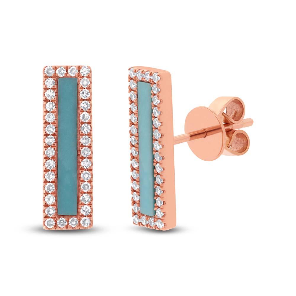 Diamond & 0.58ct Composite Turquoise 14k Rose Gold Bar Earring