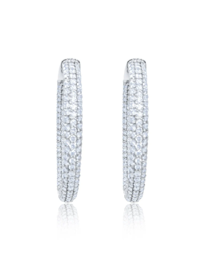 14K White Gold Diamond Hoop Earring