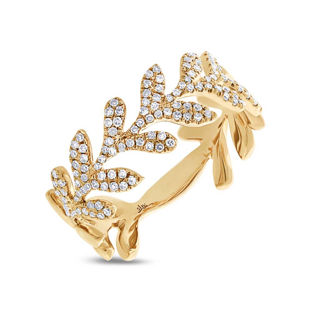 14k Yellow Gold Diamond Leaf Ring - 0.30ct