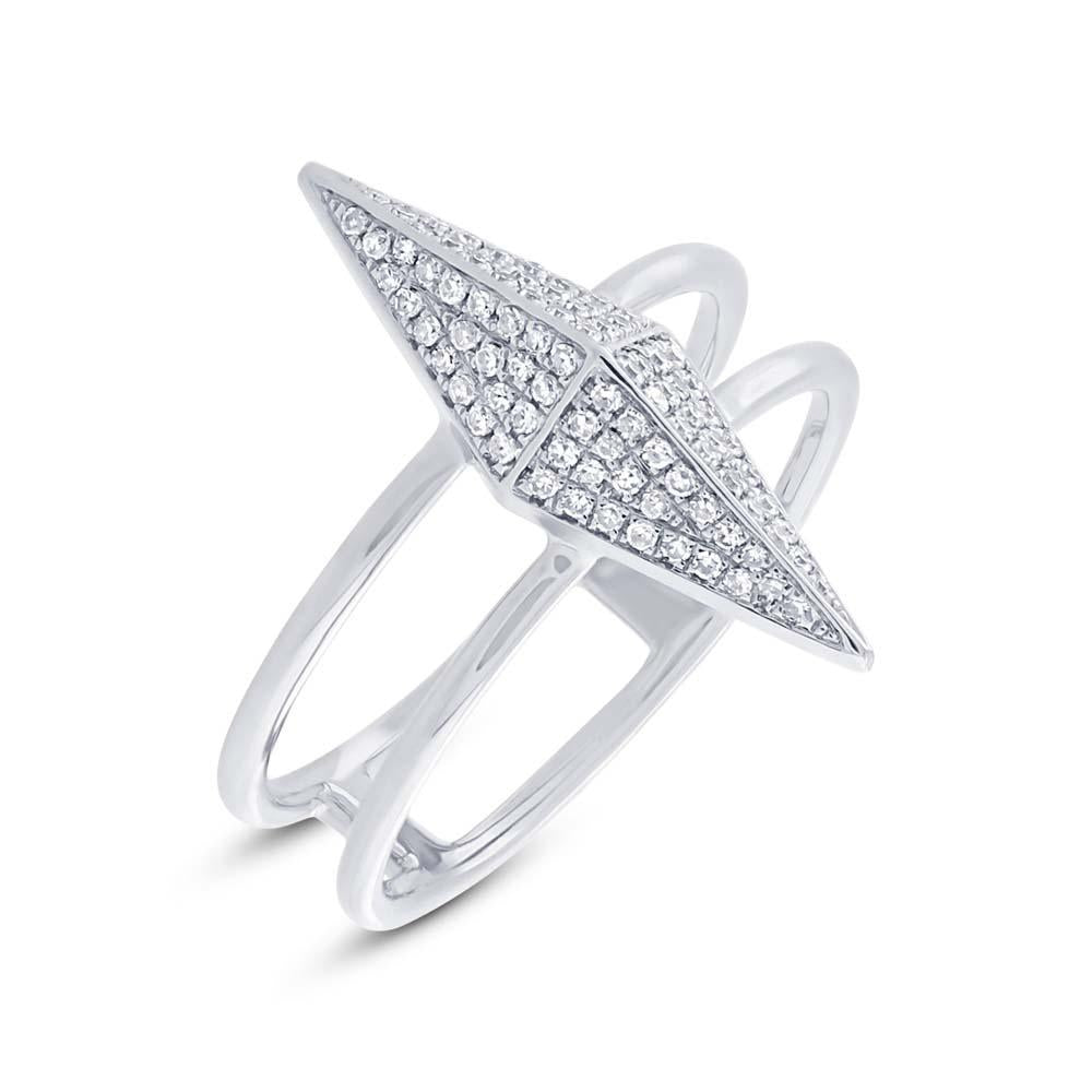 14k White Gold Diamond Pave Pyramid Ring - 0.22ct