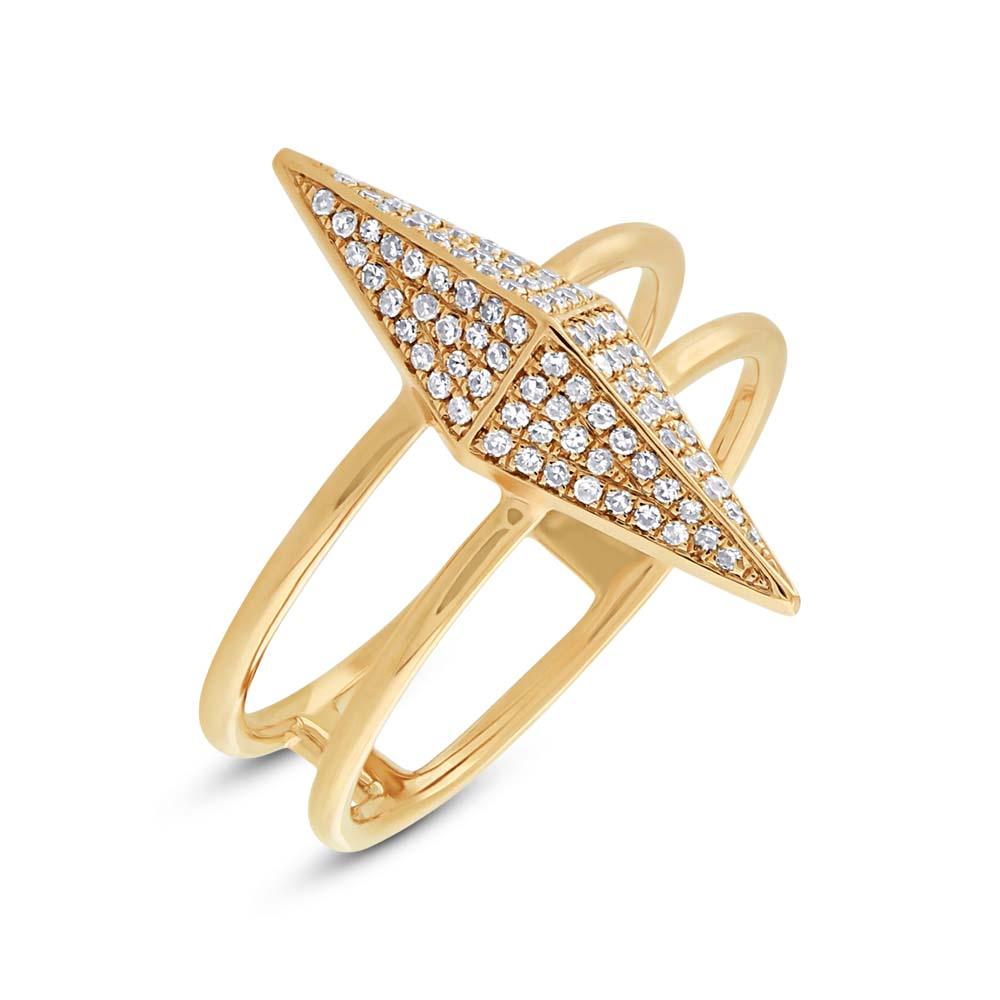 14k Yellow Gold Diamond Pave Pyramid Ring - 0.22ct