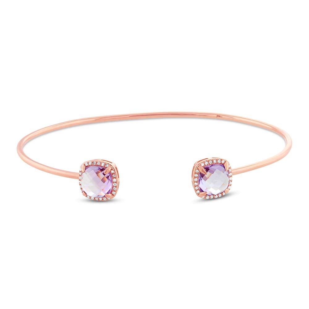 Diamond & 3.36ct Amethyst 14k Rose Gold Bangle - 0.14ct