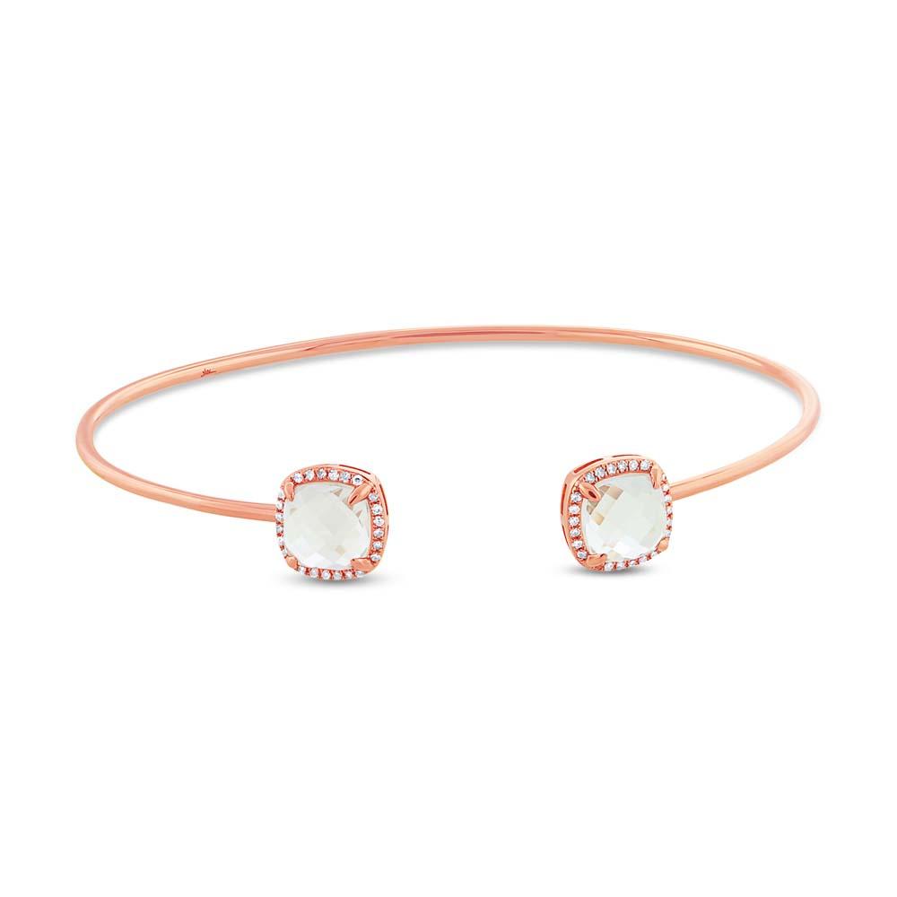 Diamond & 3.30ct White Topaz 14k Rose Gold Bangle - 0.14ct