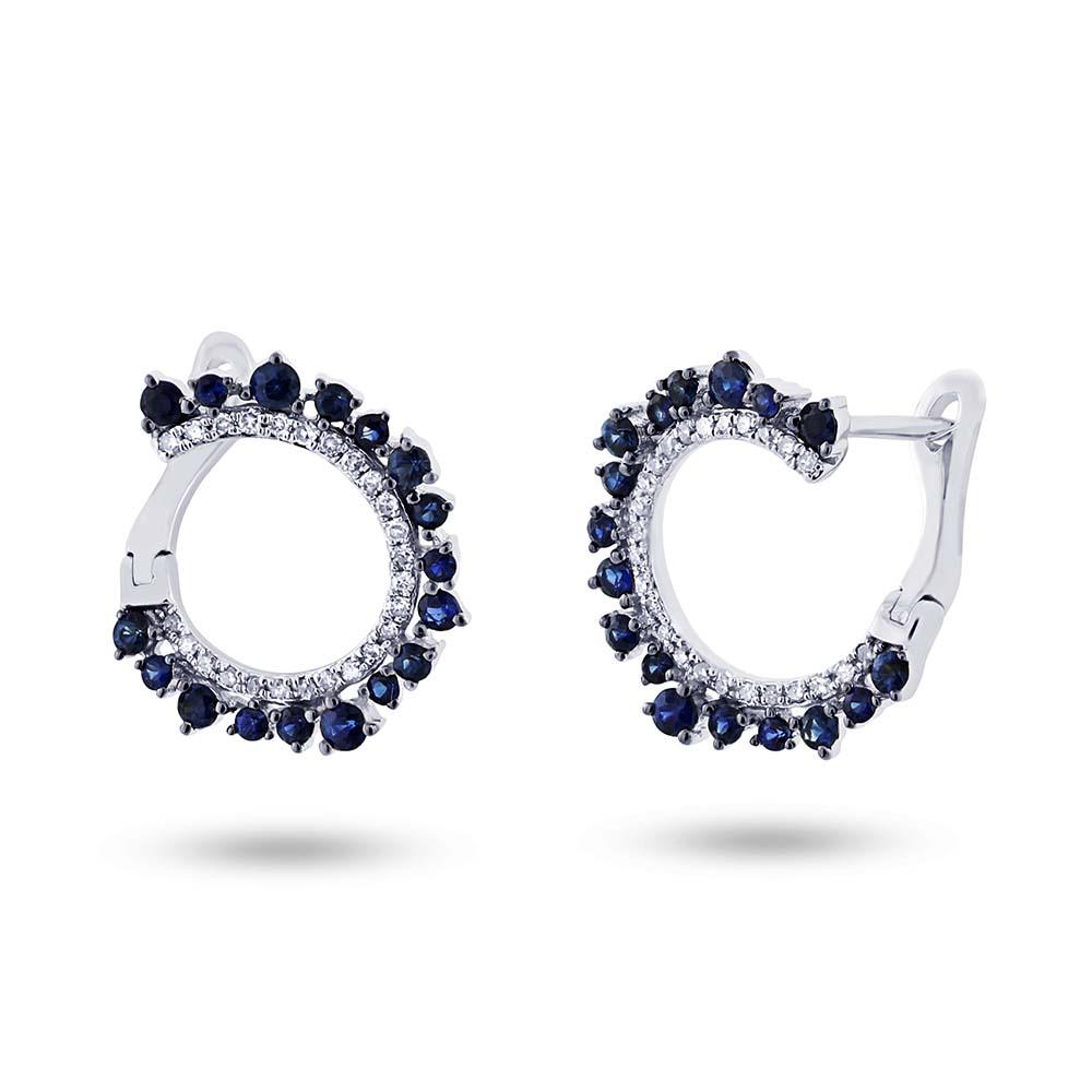 Diamond & 0.78ct Blue Sapphire 14k White Gold Earring - 0.20ct