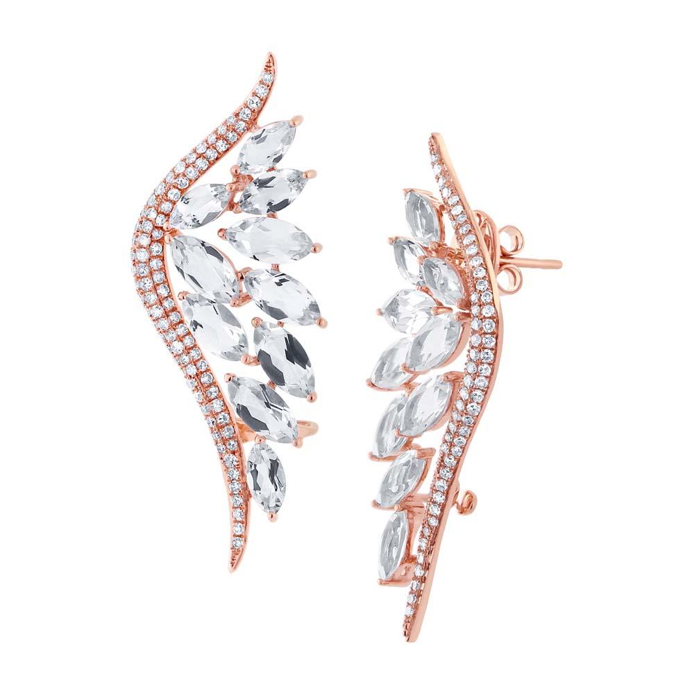 Diamond & 5.65ct White Topaz 14k Rose Gold Ear Crawler Earring