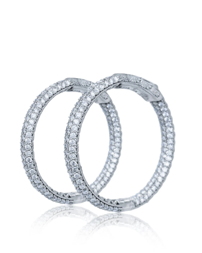 14K White Gold Diamond Hoop Earring