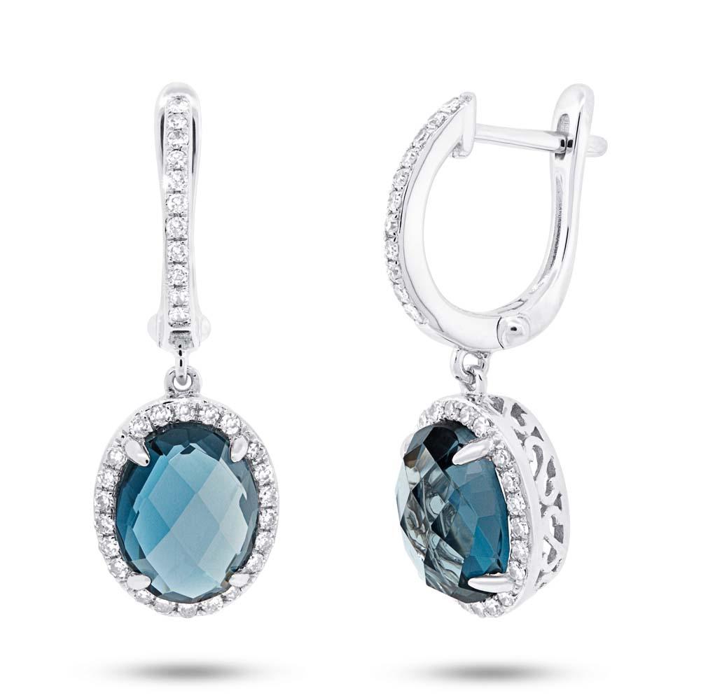 Diamond & 5.60ct London Blue Topaz 14k White Gold Earring - 0.36ct