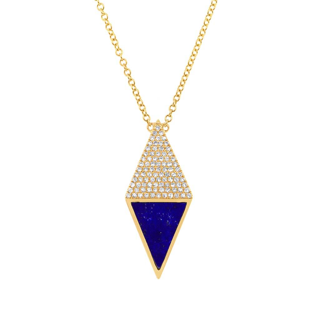 Diamond & 0.63ct Lapis 14k Yellow Gold Necklace - 0.18ct