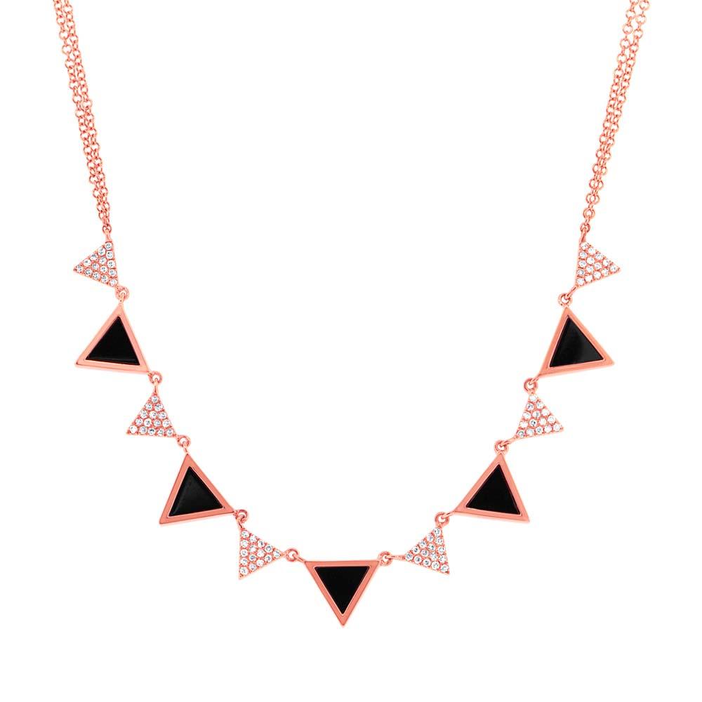 Diamond & 1.00ct Onyx 14k Rose Gold Triangle Necklace - 0.26ct