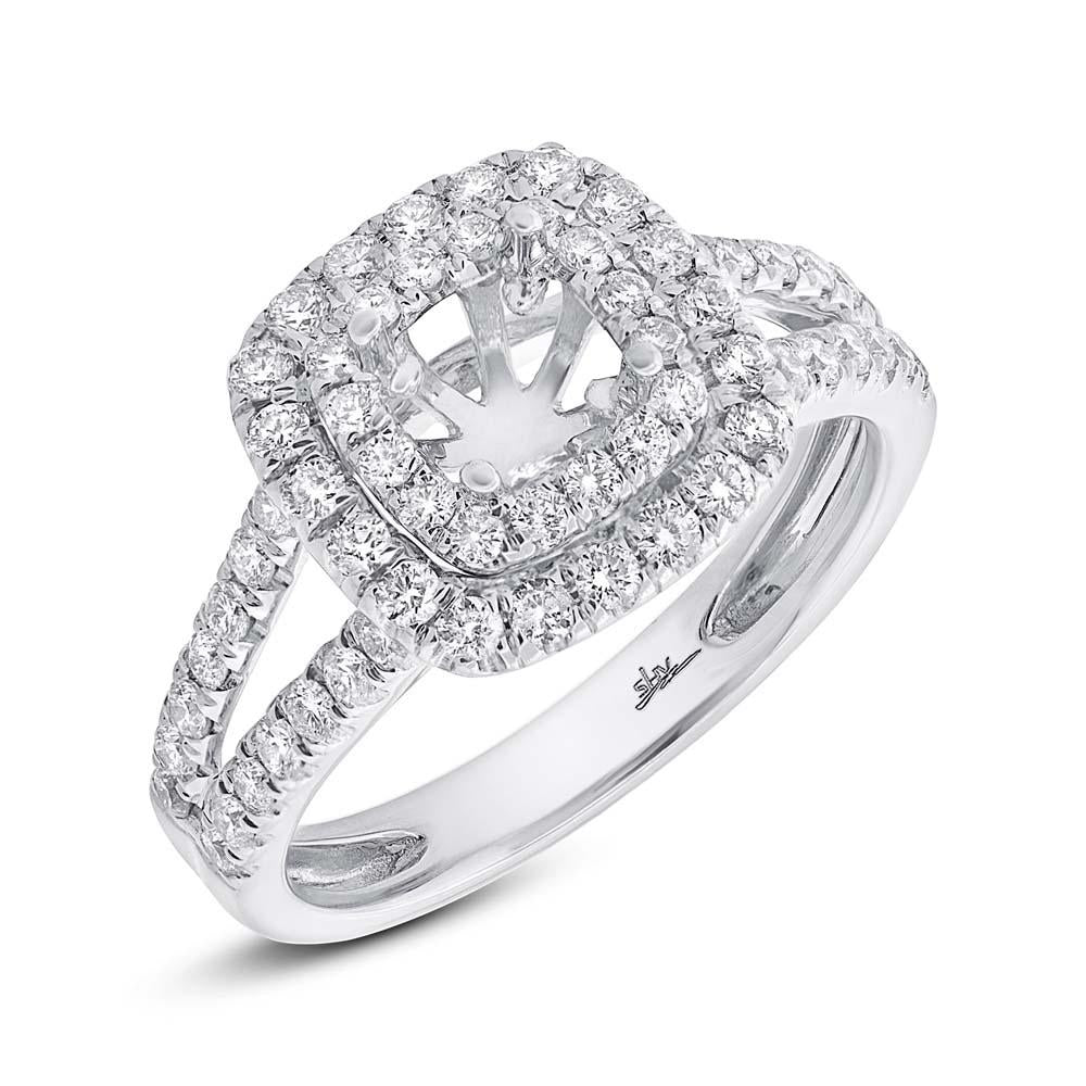 14k White Gold Diamond Semi-mount Ring for 5x5mm Center - 0.73ct