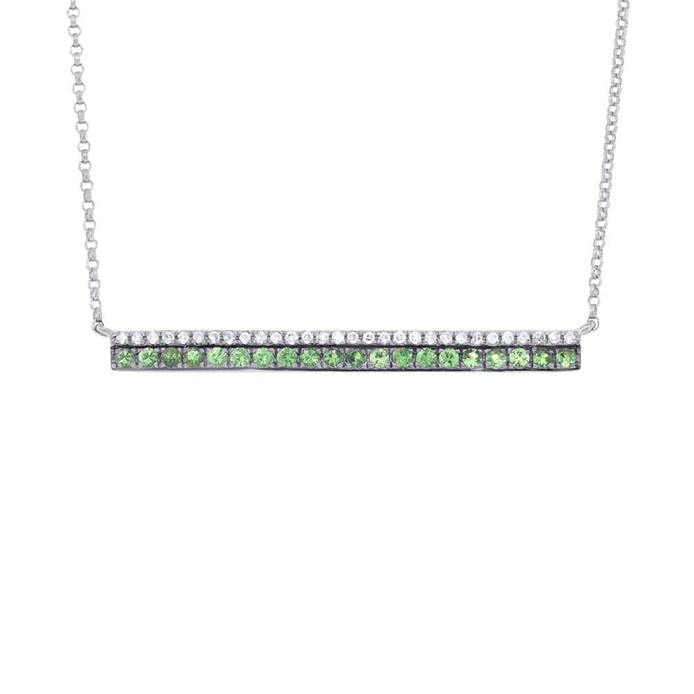 14k Classy White Gold Diamond & 0.27ct Green Garnet Bar Necklace V0132