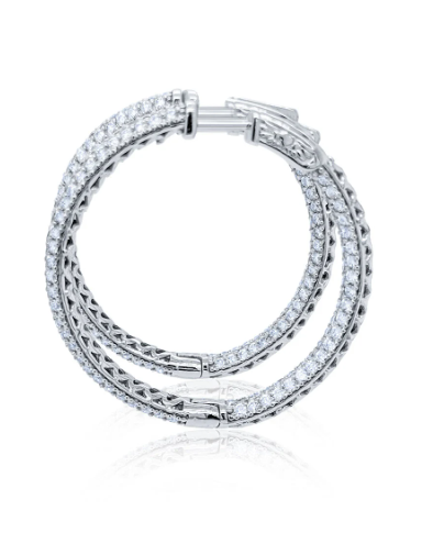 14K White Gold Diamond Hoop Earring