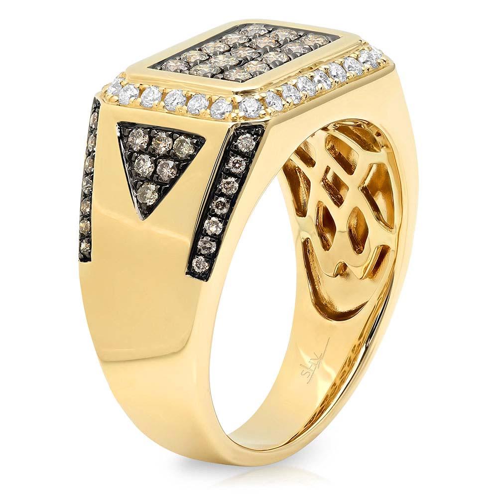 14k Yellow Gold White & Champagne Diamond Men's Ring Size 13.5 - 1.02ct