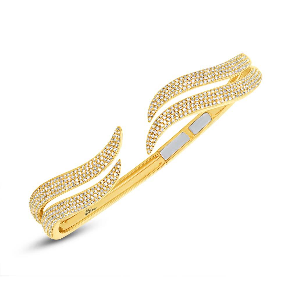 14k Yellow Gold Diamond Pave Bangle - 1.59ct