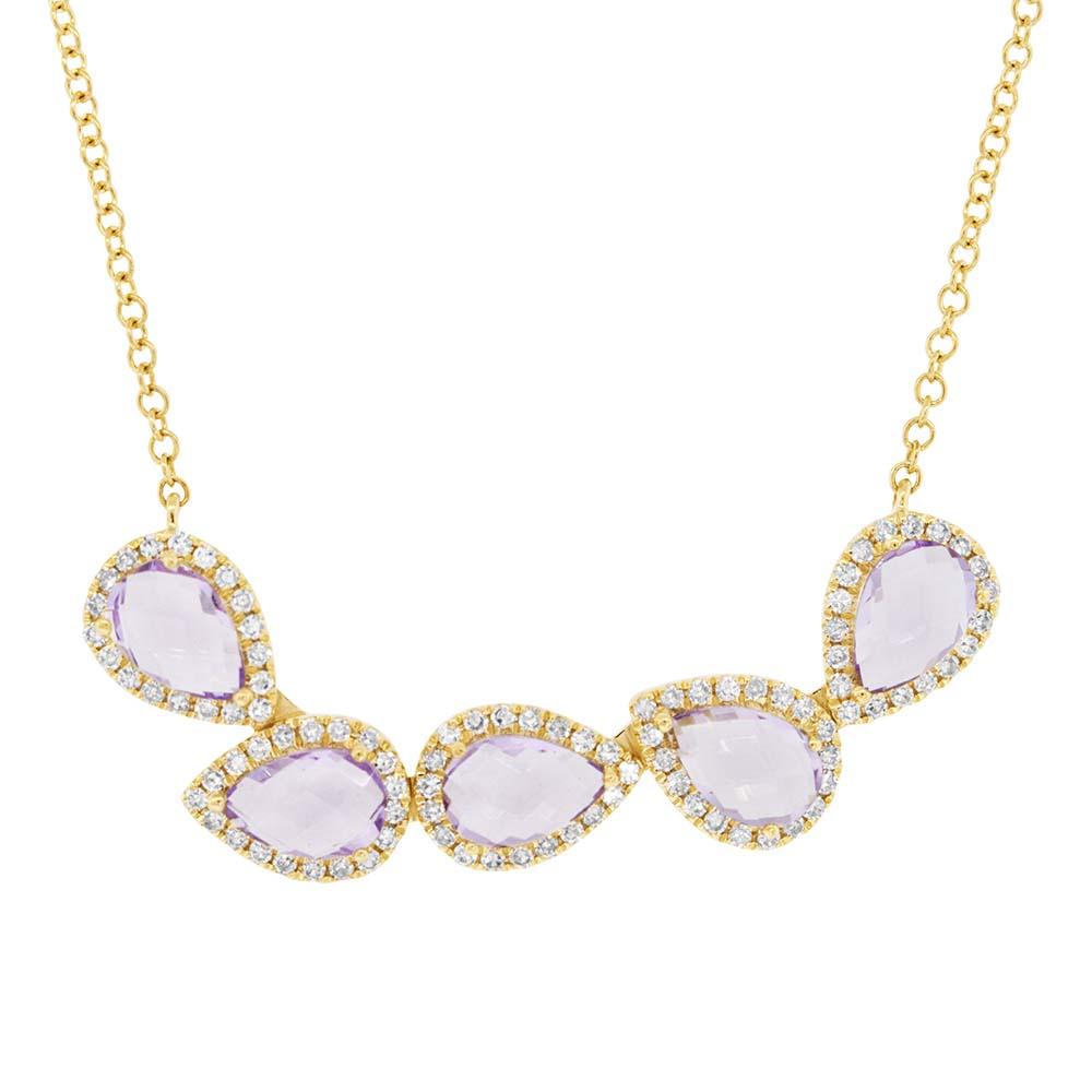 Diamond & 1.71ct Amethyst 14k Yellow Gold Necklace - 0.25ct