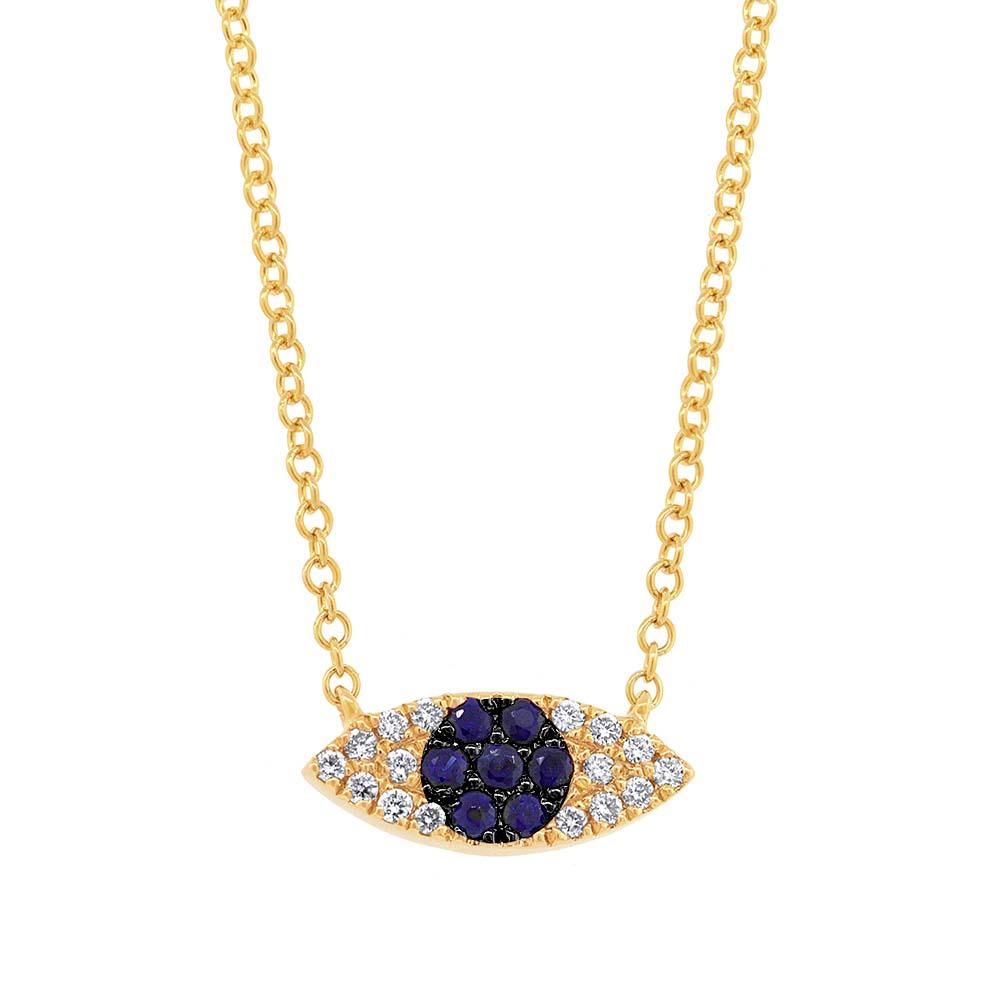 Diamond & 0.11ct Blue Sapphire 14k Yellow Gold Eye Necklace