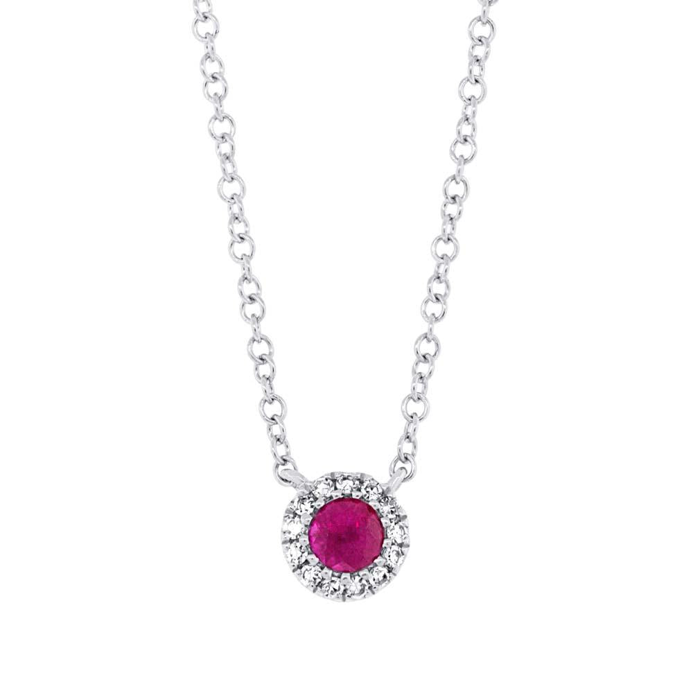 Diamond & 0.14ct Ruby 14k White Gold Diamond Pendant
