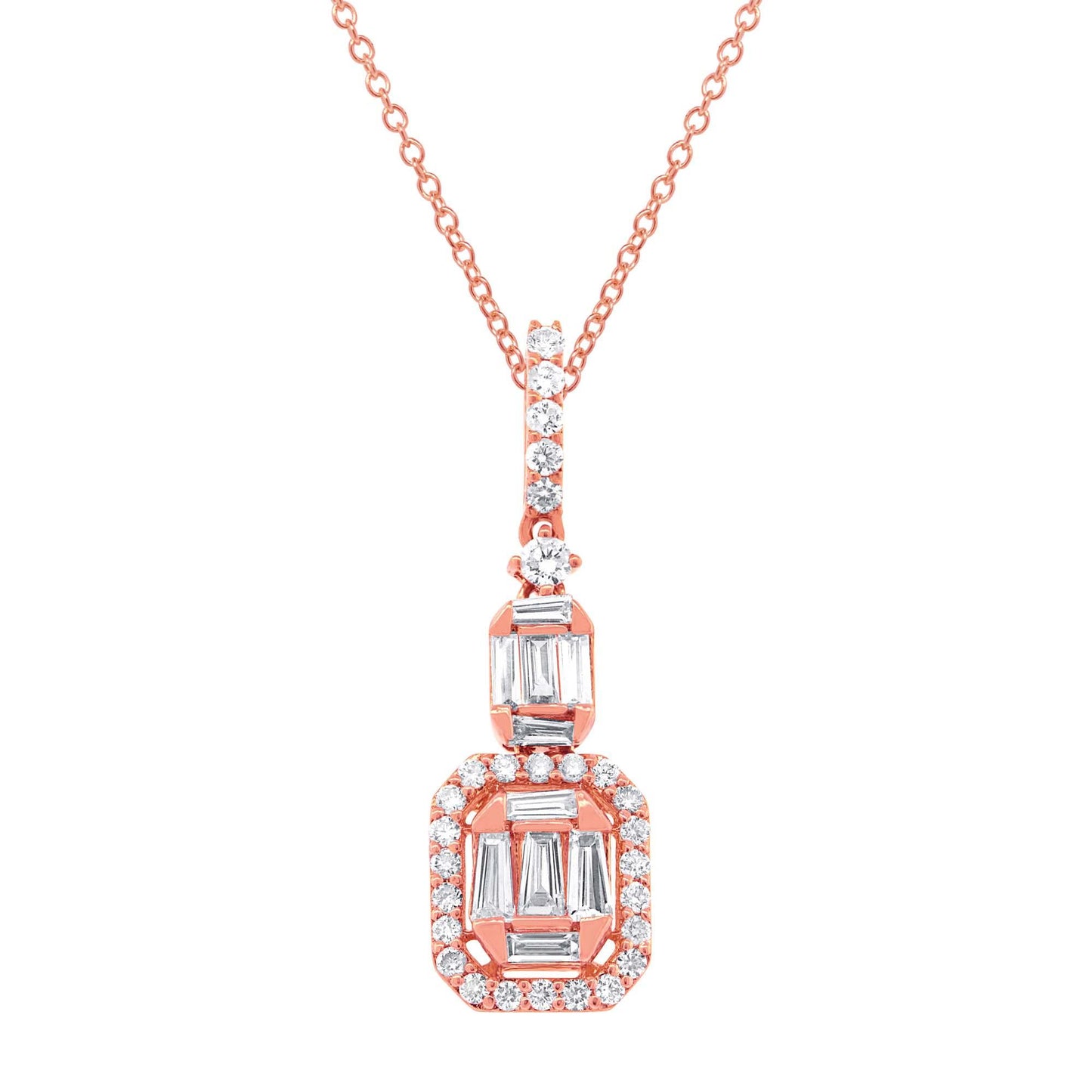 18k Rose Gold Diamond Baguette Pendant - 0.69ct