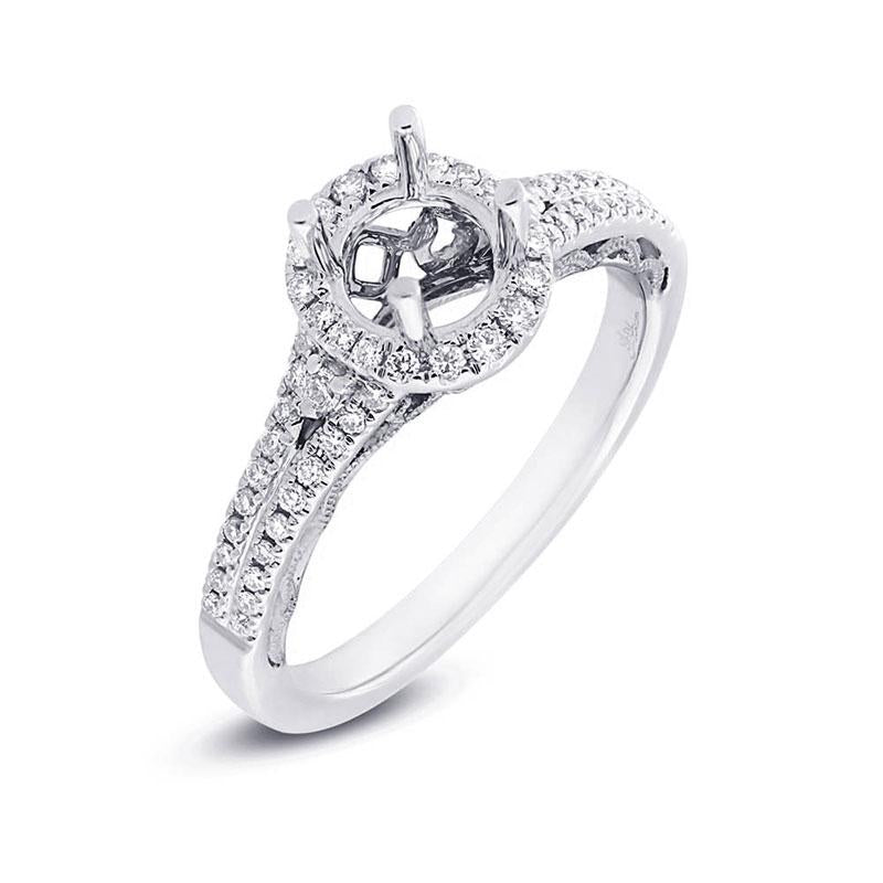 14k White Gold Diamond Semi-mount Ring for 0.75ct Center - 0.33ct