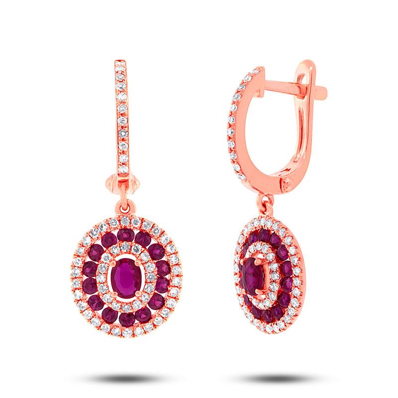 Diamond & 1.03ct Ruby 14k Rose Gold Earring - 0.45ct