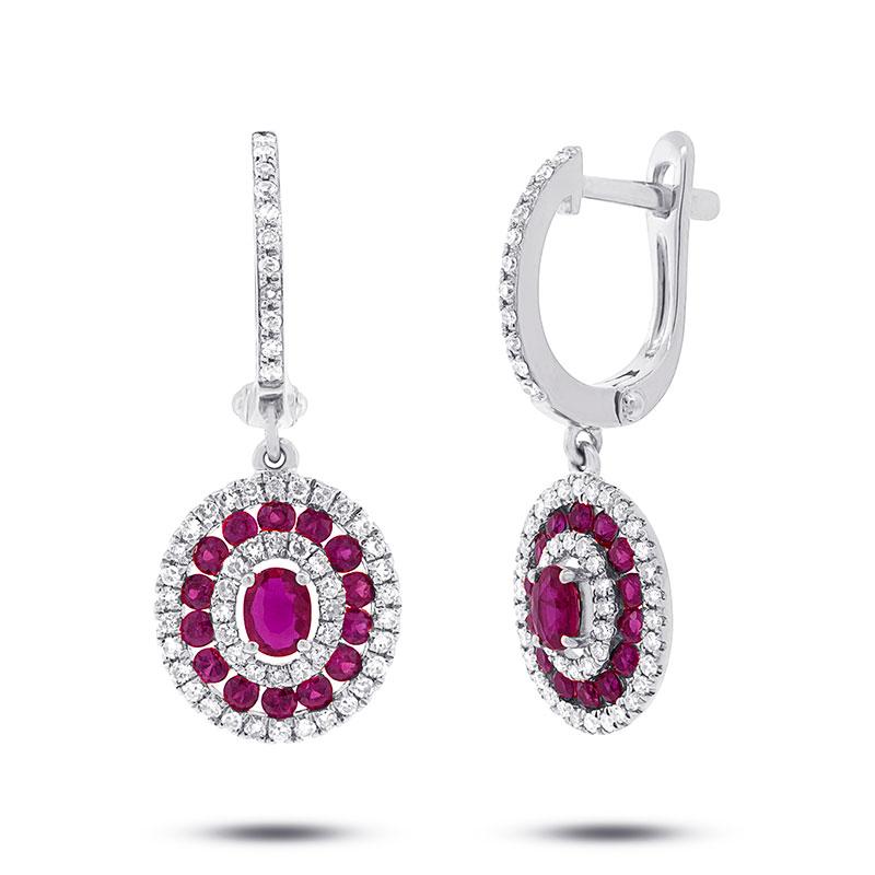 Diamond & 1.33ct Ruby 14k White Gold Earring - 0.21ct