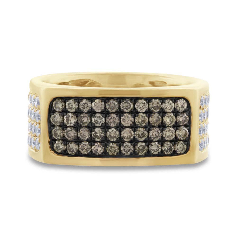 14k Yellow Gold White & Champagne Diamond Men's Ring - 1.78ct