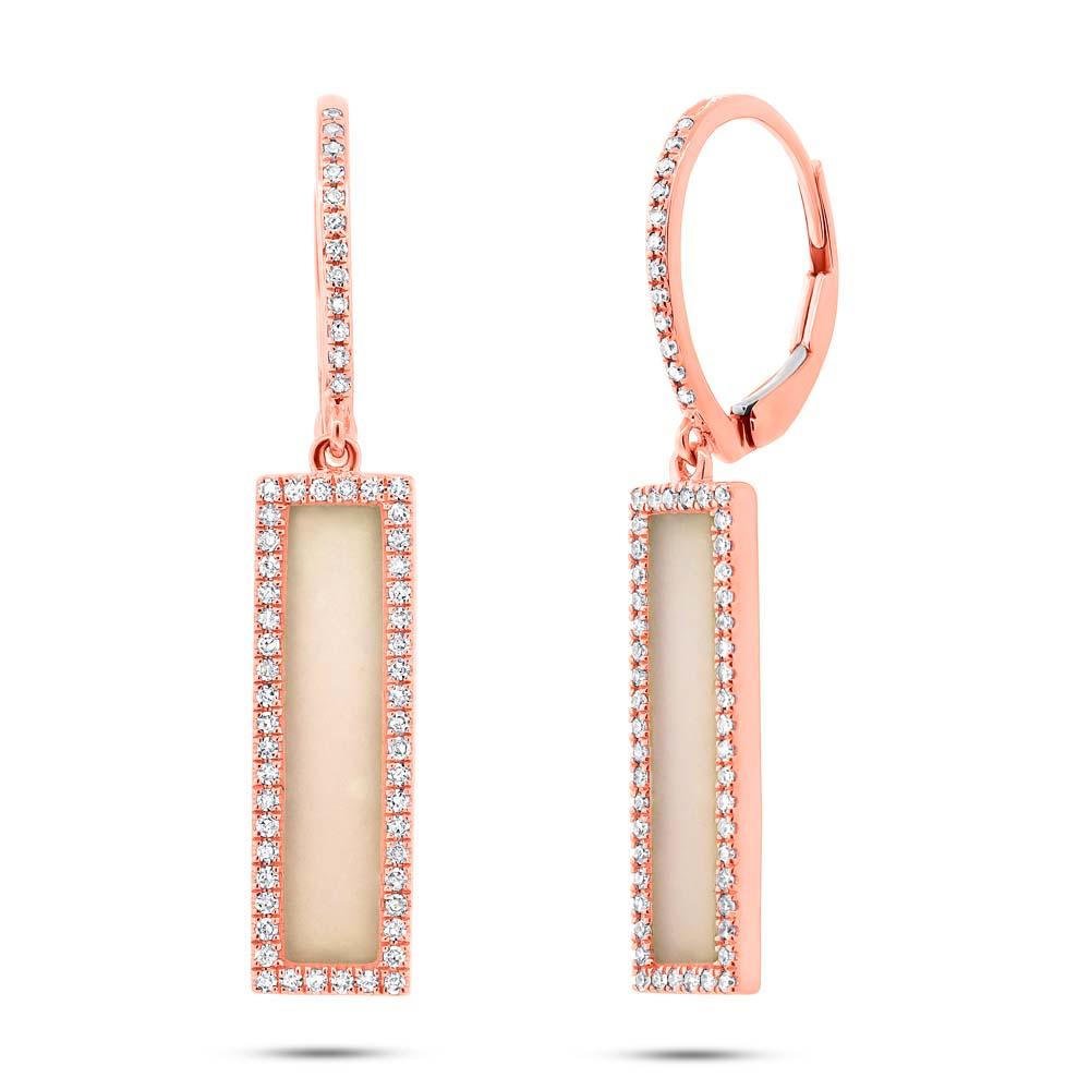 Diamond & 1.62ct Pink Opal 14k Rose Gold Bar Earring