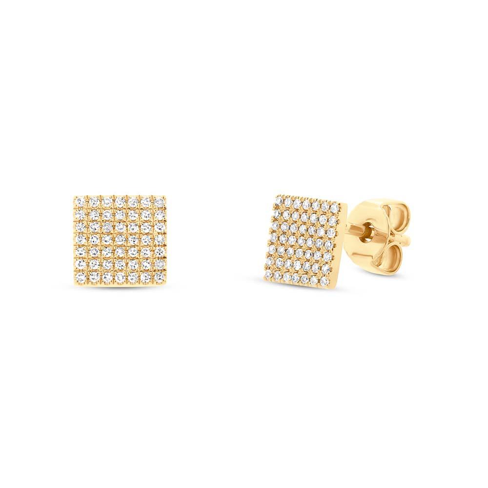 14k Yellow Gold Diamond Pave Square Earring - 0.22ct