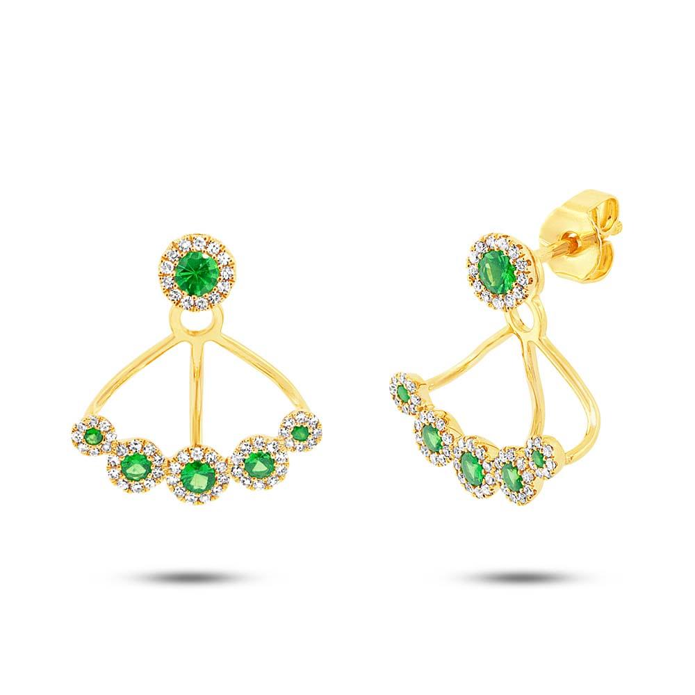Diamond & 0.54ct Green Garnet 14k Yellow Gold Earring Jacket with Studs