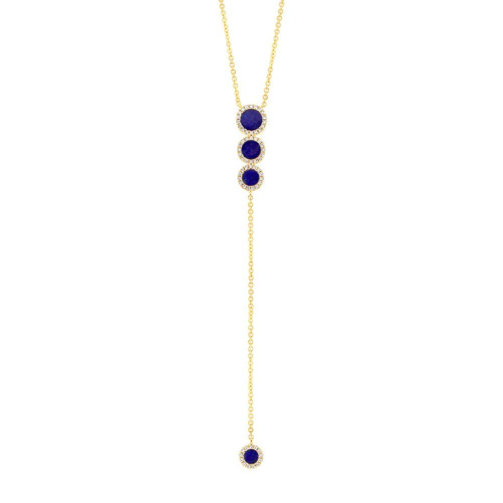 Diamond & 0.83ct Lapis 14k Yellow Gold Lariat Necklace - 0.16ct