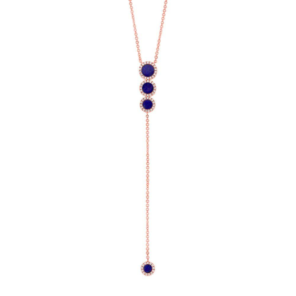 Diamond & 0.83ct Lapis 14k Rose Gold Lariat Necklace - 0.16ct