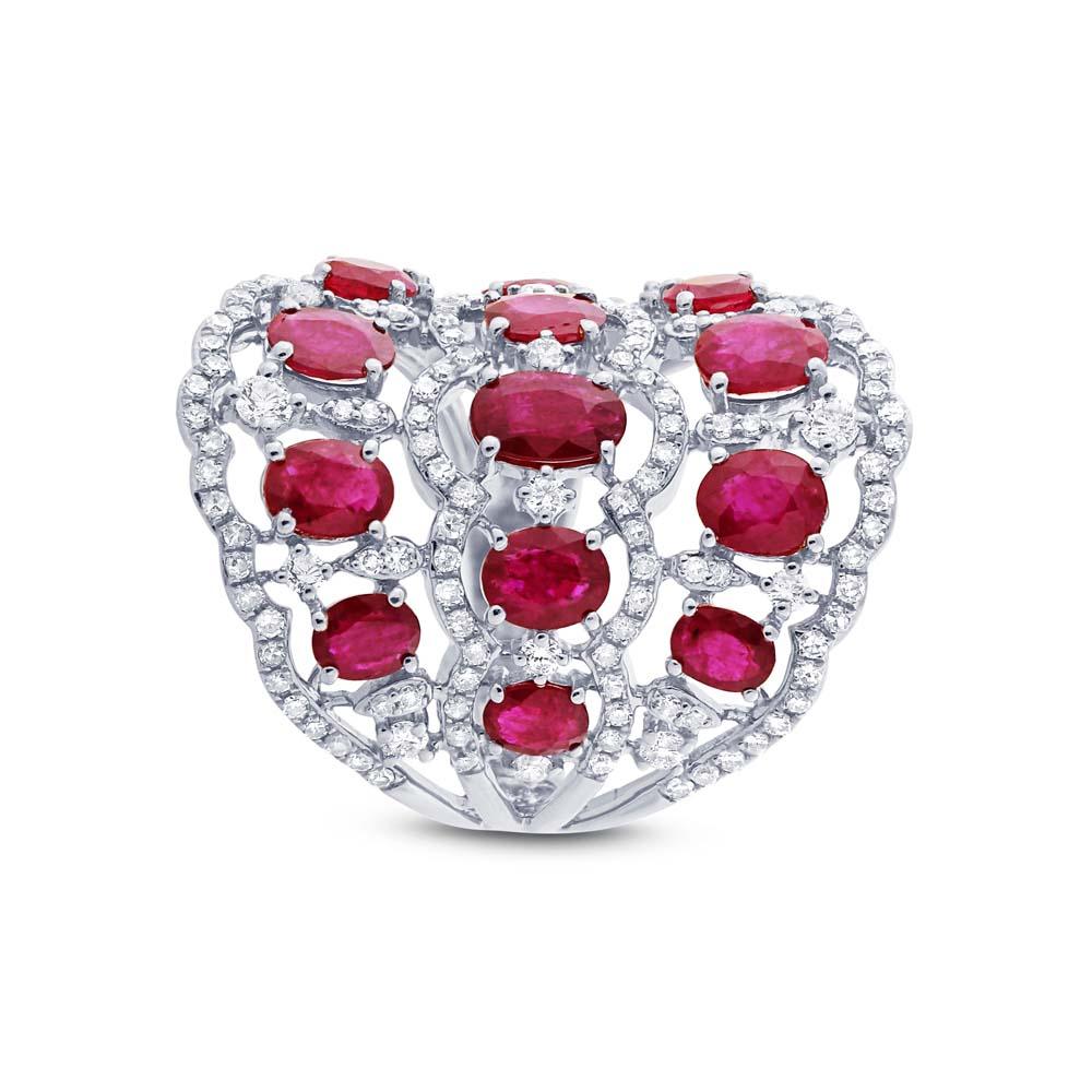 Diamond & 4.18ct Ruby 14k White Gold Ring - 1.04ct