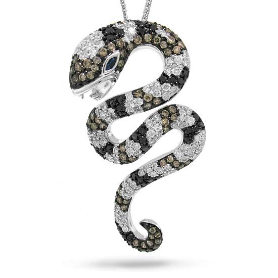 14k White Gold Fancy Color Diamond Snake Pendant - 2.30ct