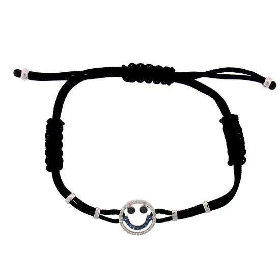 Diamond & 0.11ct Blue Sapphire 14k White Gold Smiley Bracelet