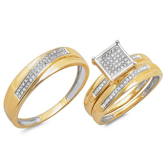 14k Yellow Gold Diamond Trio Set Pave - 0.26ct