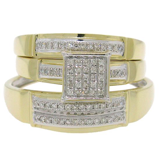 14k Yellow Gold Diamond Trio Set Pave - 0.22ct