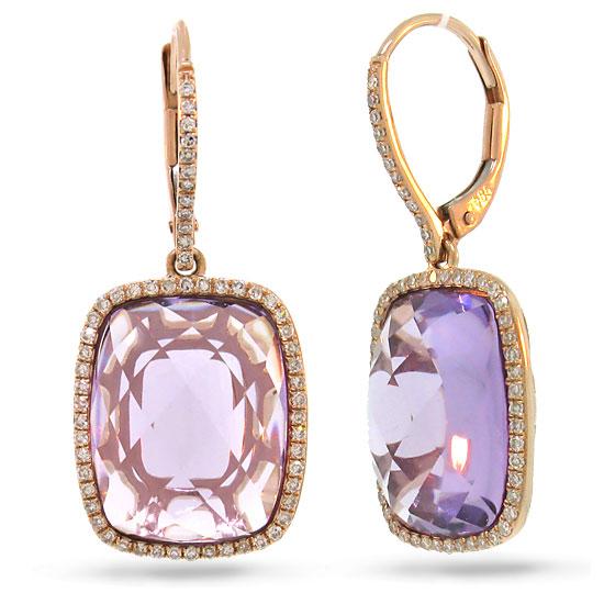 Diamond & 12.78ct Amethyst 14k Rose Gold Earring - 0.37ct