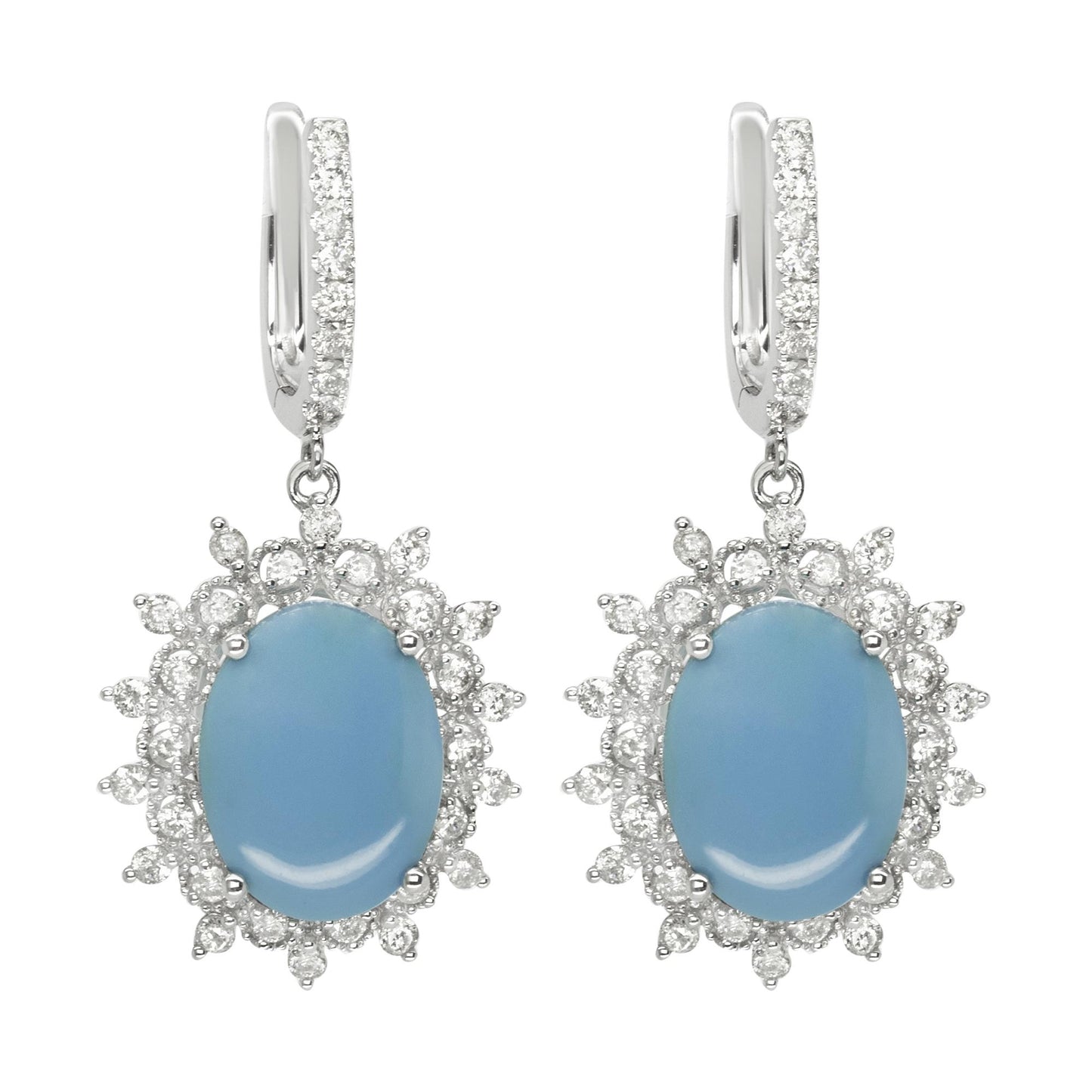 14k White Gold Classy Diamond and Turquoise Earrings