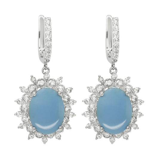 14k White Gold Classy Diamond and Turquoise Earrings