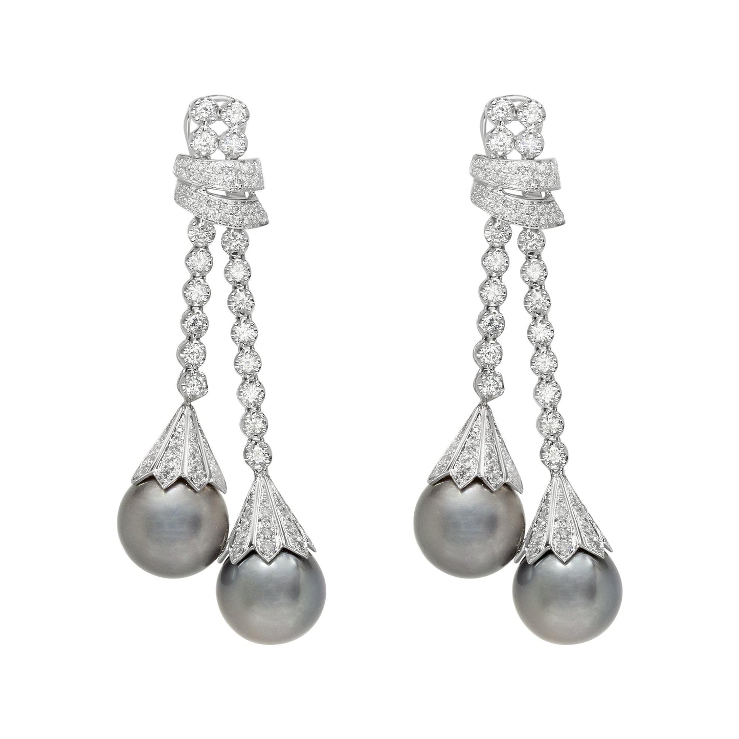 14k White Gold Classy Smokey Pearl Earrings