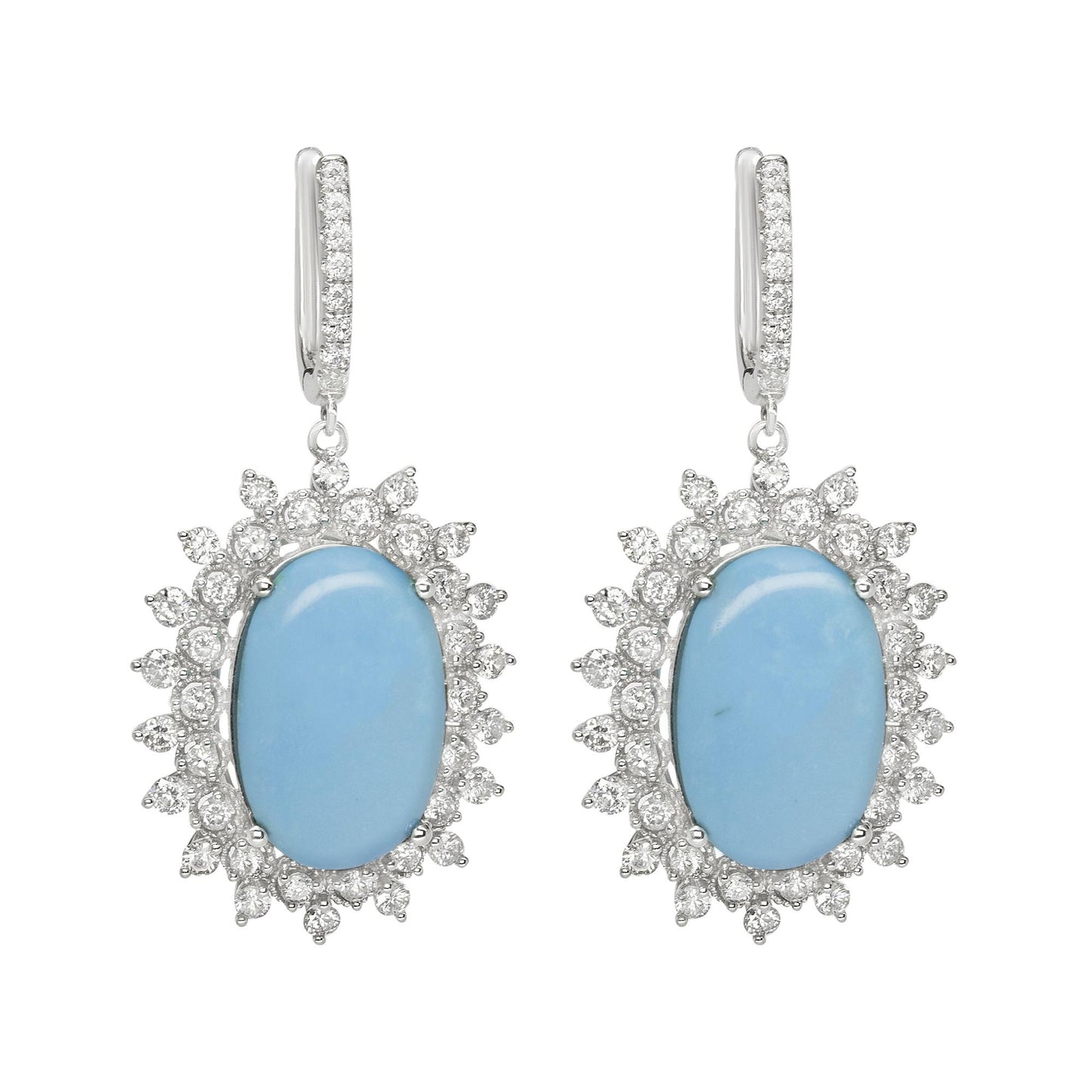 14K White Gold Diamond Turquoise Earrings